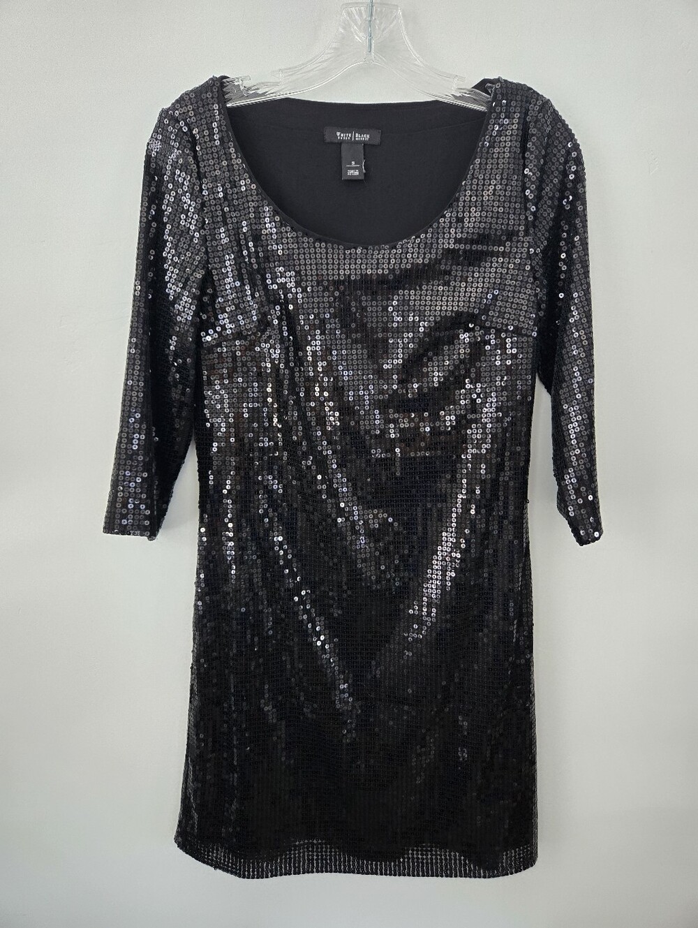 White House Black Market allover black sequin shift dress. Size Small.